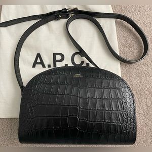 A.P.C. Crocodile Effect Black Leather Demi-Lune Bag, EUC almost like NEW!